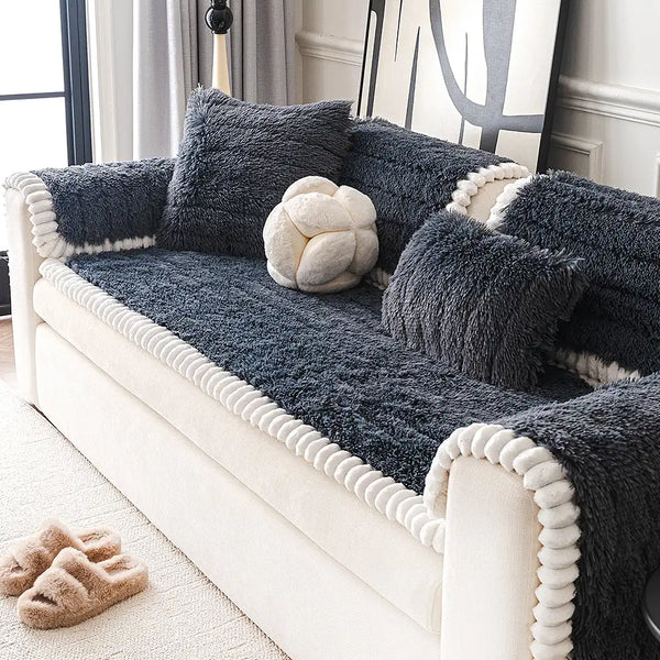 Luxury Fluffy Plush Thickened Comfortable Non-Slip Couch Cover