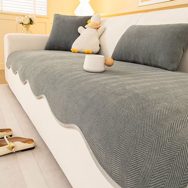 Minimalist Herringbone Chenille Non-Slip Wavy Edge Couch Cover