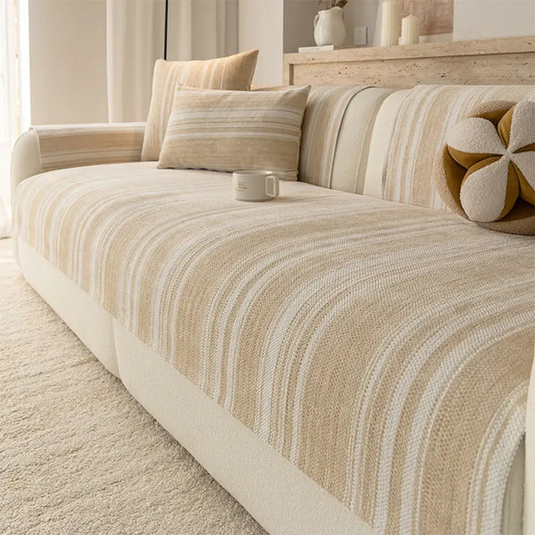 Natural Stripe Chenille Thickend Sofa Protection Washable Non-Slip Couch Cover