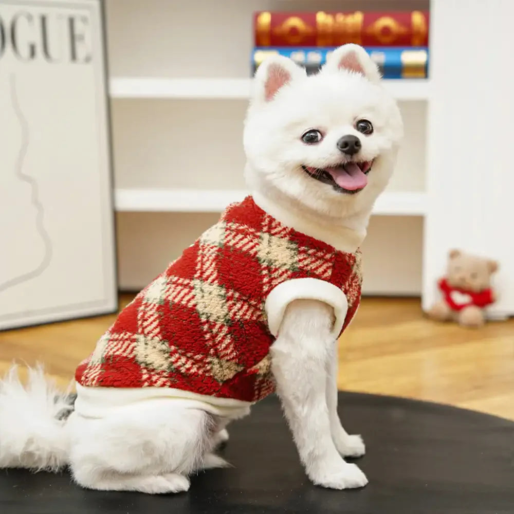 Plaid Comfortable Warm Plush Dog Sweater Suitable For All Breeds of Dogs