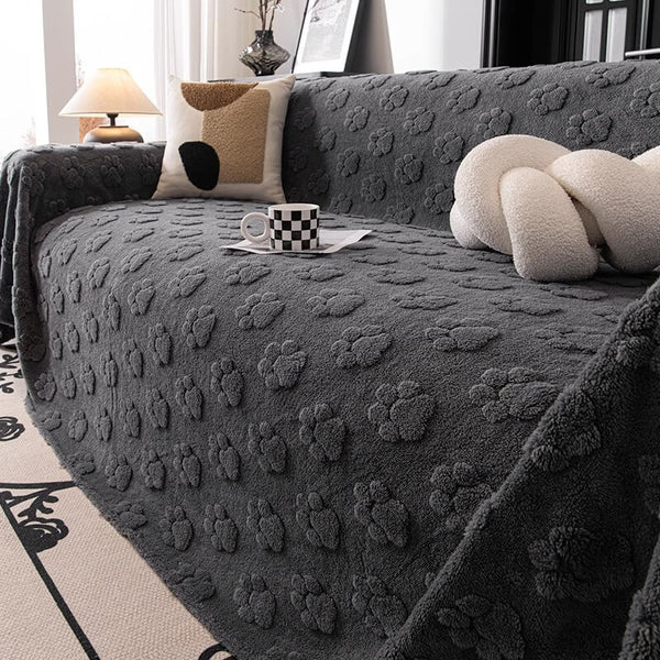 Plush Paw-Patterned Soft Sofa Protector Throw Couch Cover