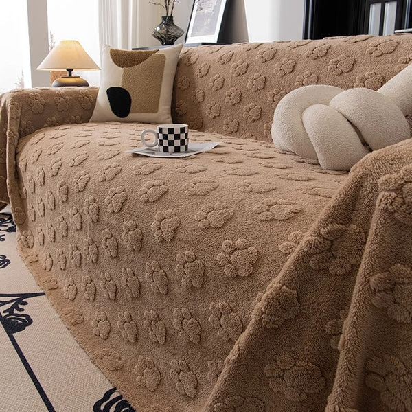 Plush Paw-Patterned Soft Sofa Protector Throw Couch Cover