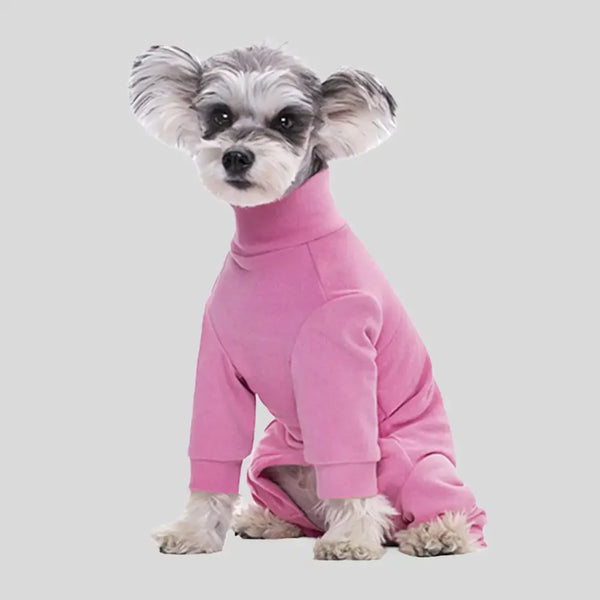 Warm Soft Fleece High-Neck Four-Legged Dog Jumpsuit with Adjustable Waist