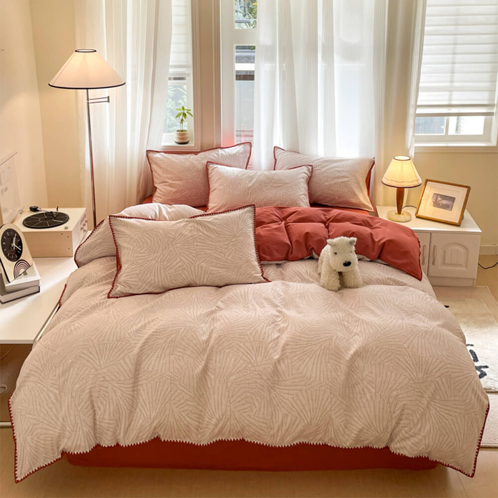 Classic Leaf Style Pure Cotton Sanded Bedding