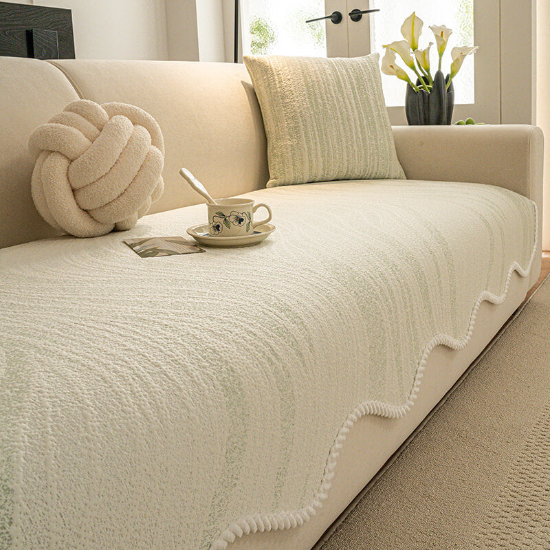 Cool Touch Ice Silk Minimalist Style with Braided Edge Couch Cover