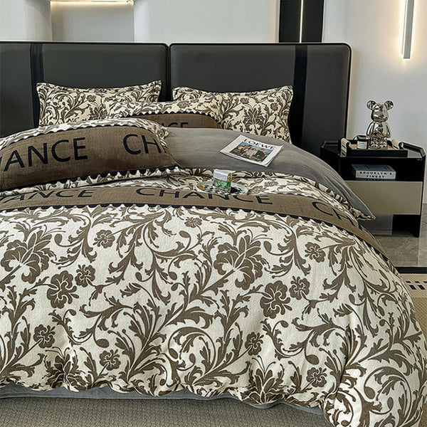 Elegant European Style Milk Velvet Anti-Static Warmth Bed Sheet Set