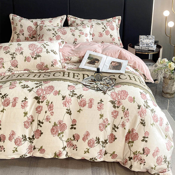 Elegant European Style Milk Velvet Anti-Static Warmth Bed Sheet Set