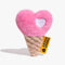Waffle-cone quilting + pastel scoop—sweet squeak, zero melt.