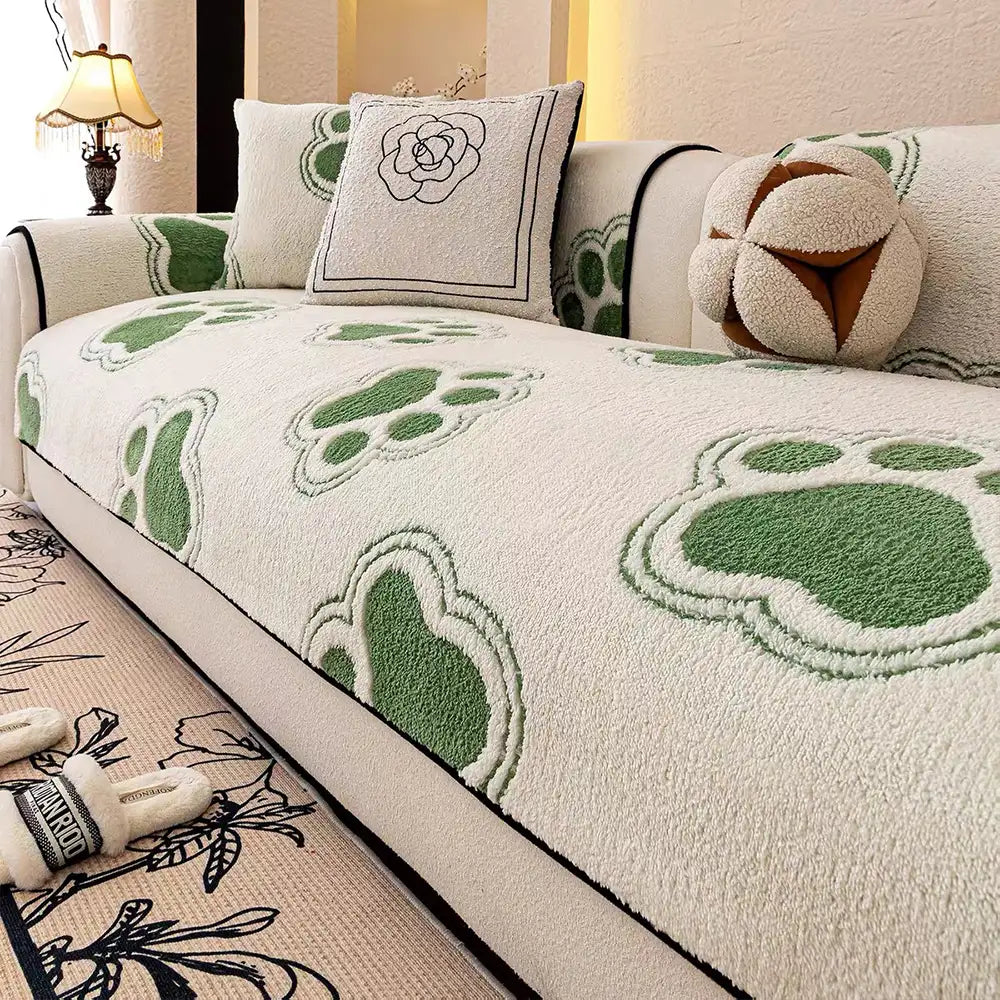 Paw Print Soft Polar Fleece Sofa Protector Non-slip Couch Cover