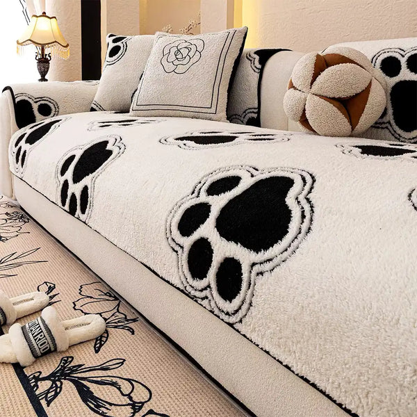 Paw Print Soft Polar Fleece Sofa Protector Non-slip Couch Cover
