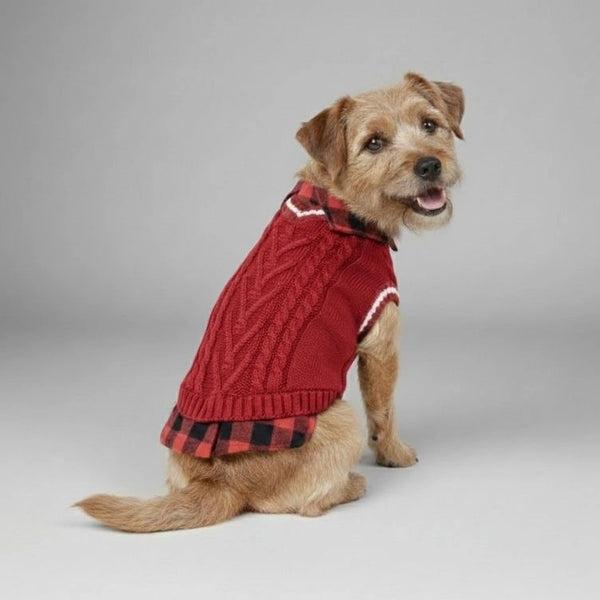 Perfect for Fall Winter Plaid Collar Cable Knit Dog Sweater Vest