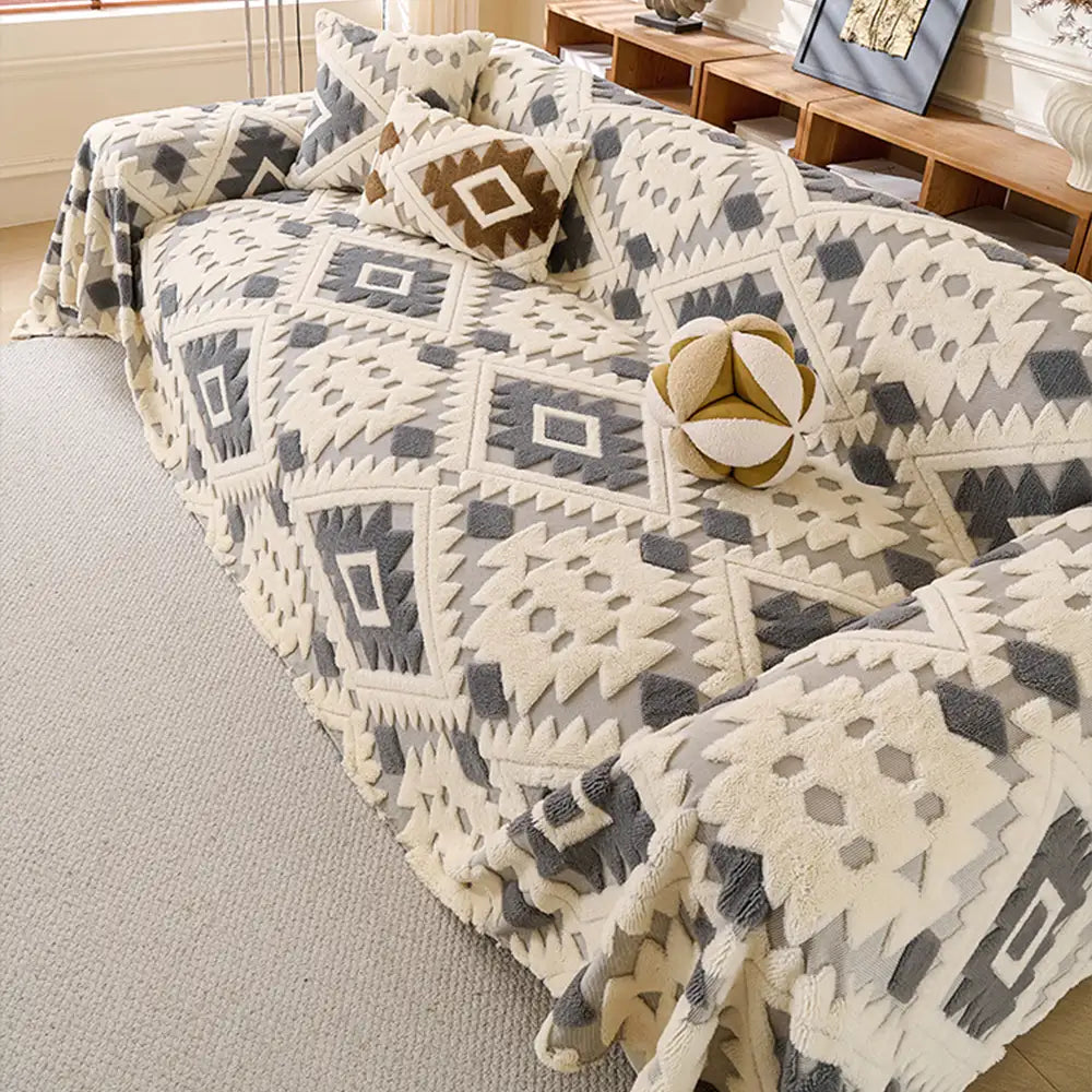 Plush Thickened Geometric Pattern Furniture Blanket Throw Couch Cover
