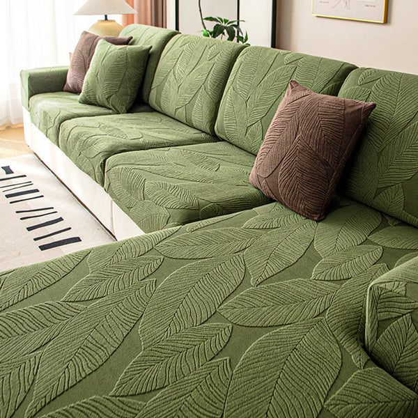 Modern Leaf Jacquard Water-Repellent Anti-Scratch Stretch Full Wrap Outdoor Couch Cover