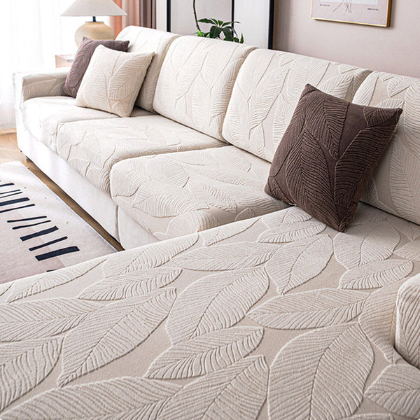 Modern Leaf Jacquard Water-Repellent Anti-Scratch Stretch Full Wrap Outdoor Couch Cover