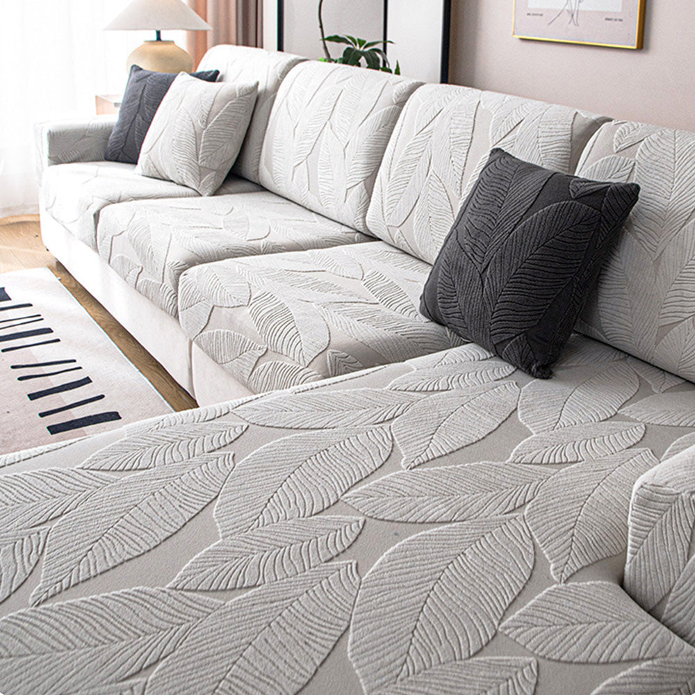 Modern Leaf Jacquard Water-Repellent Anti-Scratch Stretch Full Wrap Outdoor Couch Cover