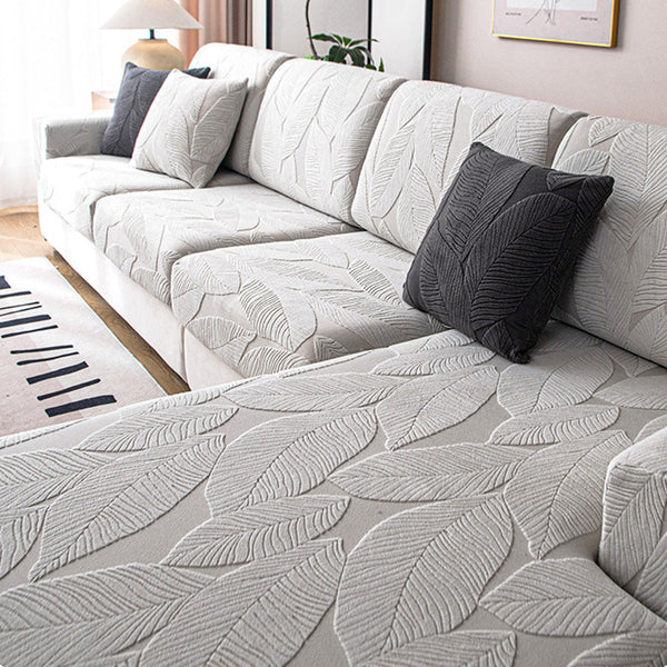 Modern Leaf Jacquard Water-Repellent Anti-Scratch Stretch Full Wrap Outdoor Couch Cover