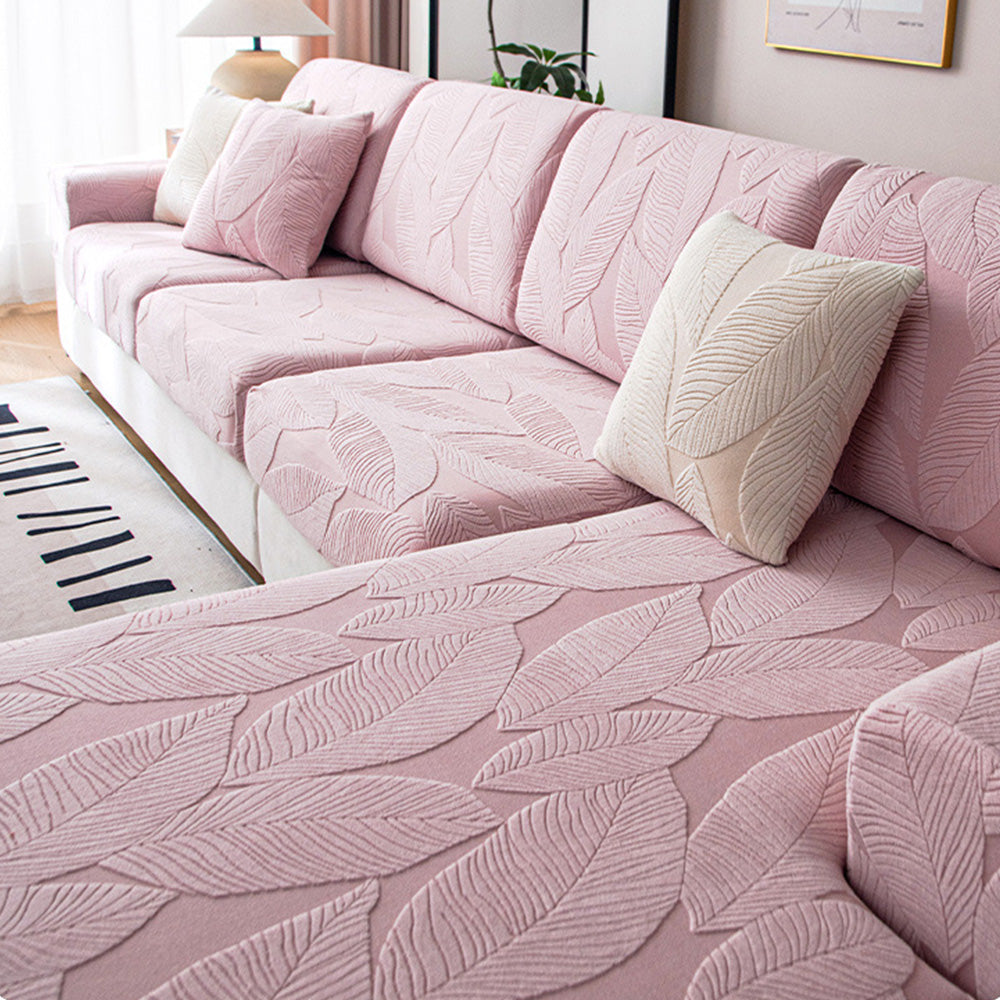 Modern Leaf Jacquard Water-Repellent Anti-Scratch Stretch Full Wrap Outdoor Couch Cover