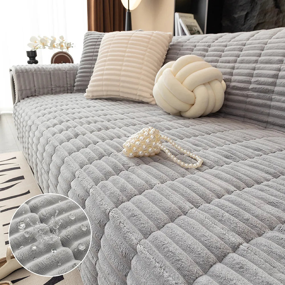 One-Piece Cozy Flannel Sofa Protection Non-Slip Couch Cover