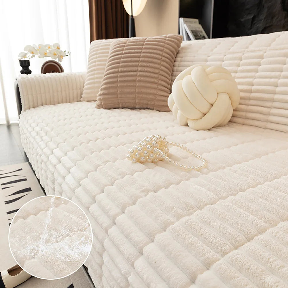 One-Piece Cozy Flannel Sofa Protection Non-Slip Couch Cover