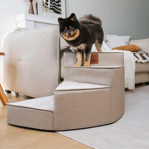 Luxe Water-repellent Faux Leather Removable Spiral Pet Stairs - StepEase