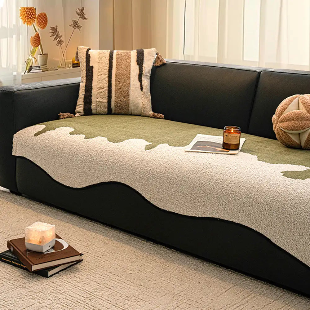 Stylish Irregular Contrast Chenille Scratch-Resistant Non-Slip Couch Cover