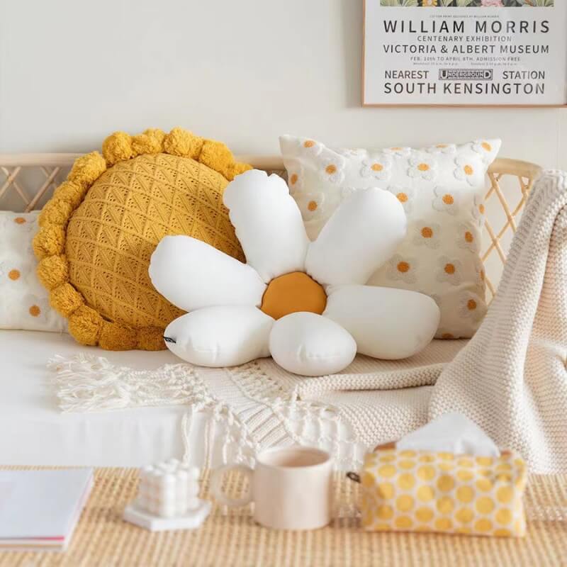 Sofa Pillow Embroidered Daisy Pillow